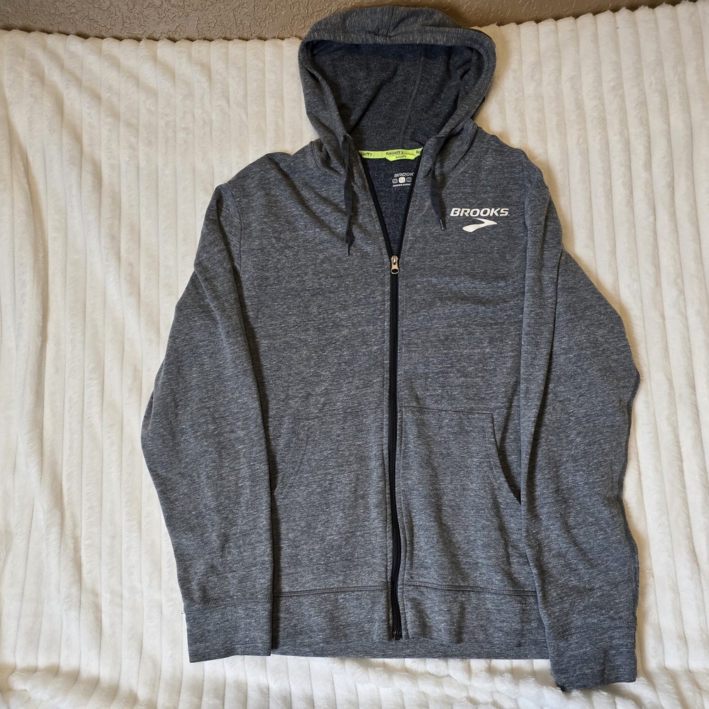 Brooks Gray Zip-Up Hoodie Run Happy XL